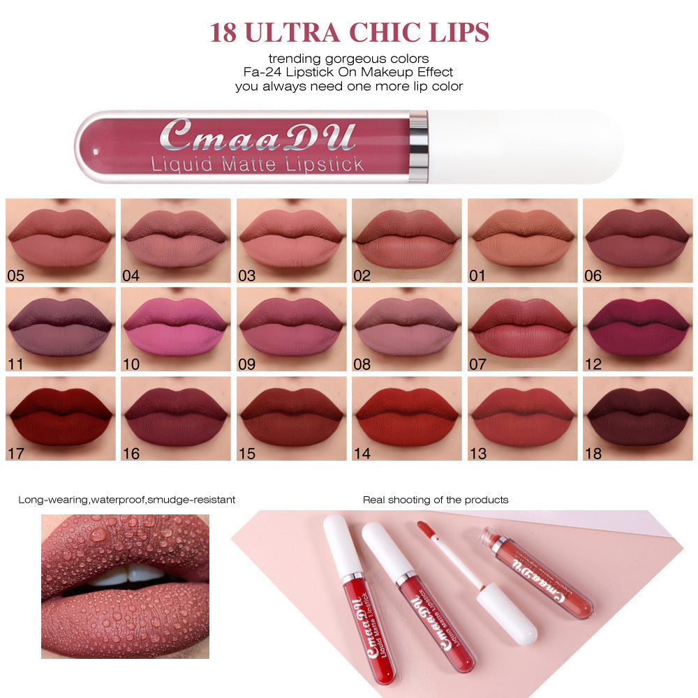 💄 Zestaw matowych pomadek CmaaDu w 18 kolorach – 6-częściowe opakowanie prezentowe 💄