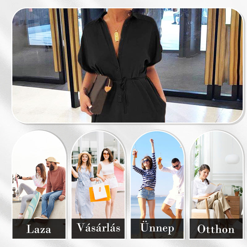 💜✨Damski luźny, zapinany na guziki kombinezon z krótkim rękawem