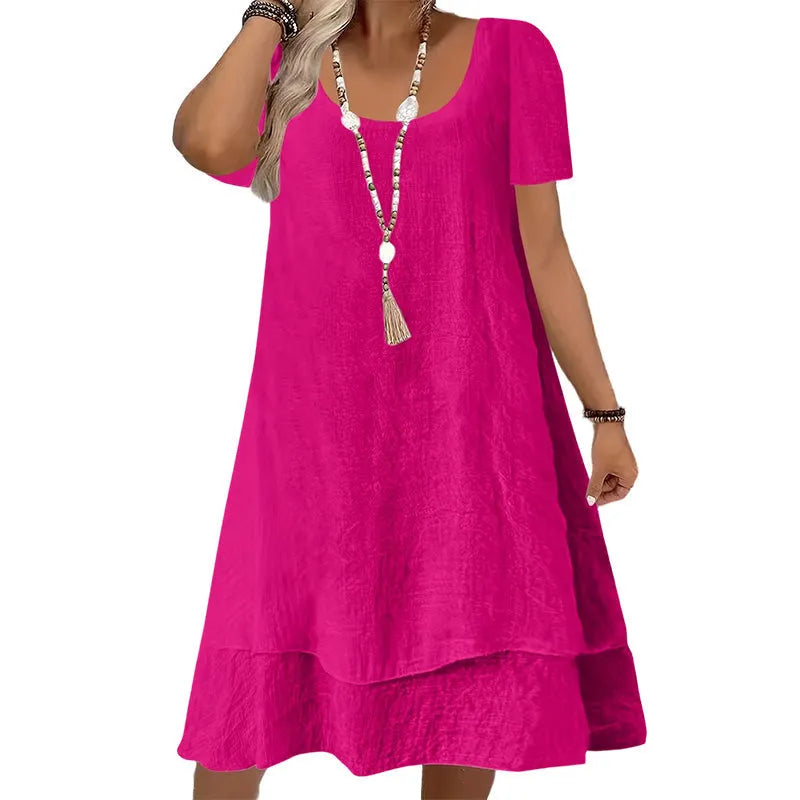 Damska luźna sukienka z krótkim rękawem w stylu casual