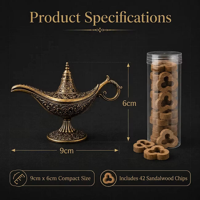 🔥Zabytkowy uchwyt na kadzidełko z lampą Aladyn Genie 🎁【W zestawie 42 chipsy z naturalnego drzewa sandałowego】