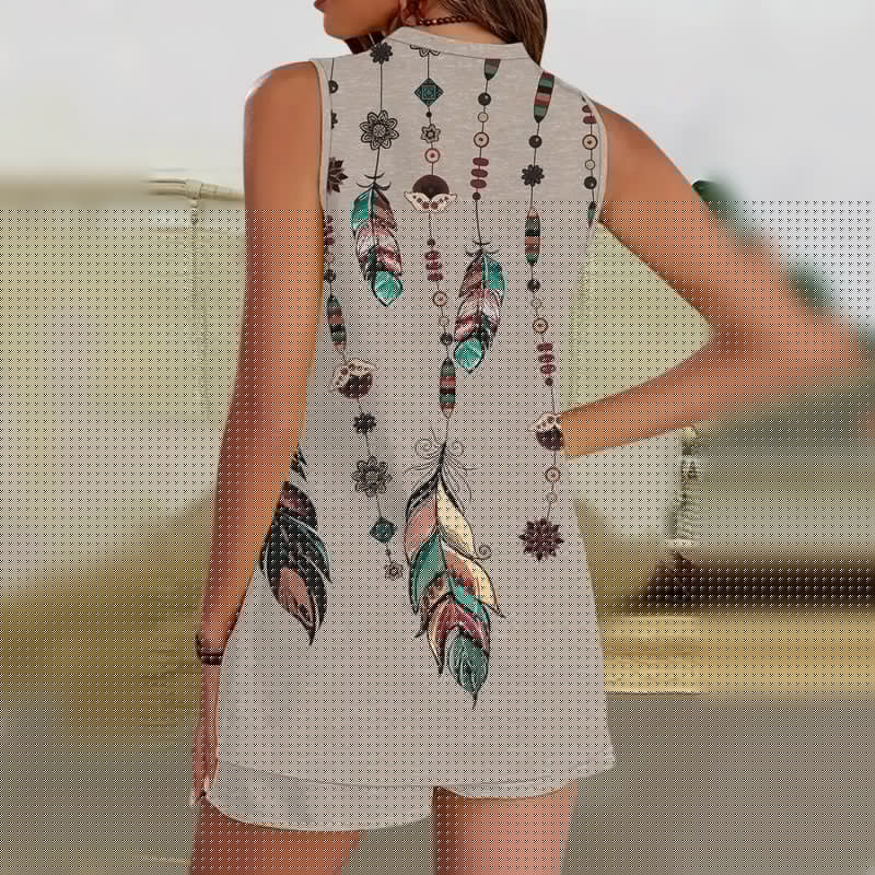 【L-4XL】🌸Komplet dwuczęściowy bez rękawów z nadrukiem i dekoltem w serek