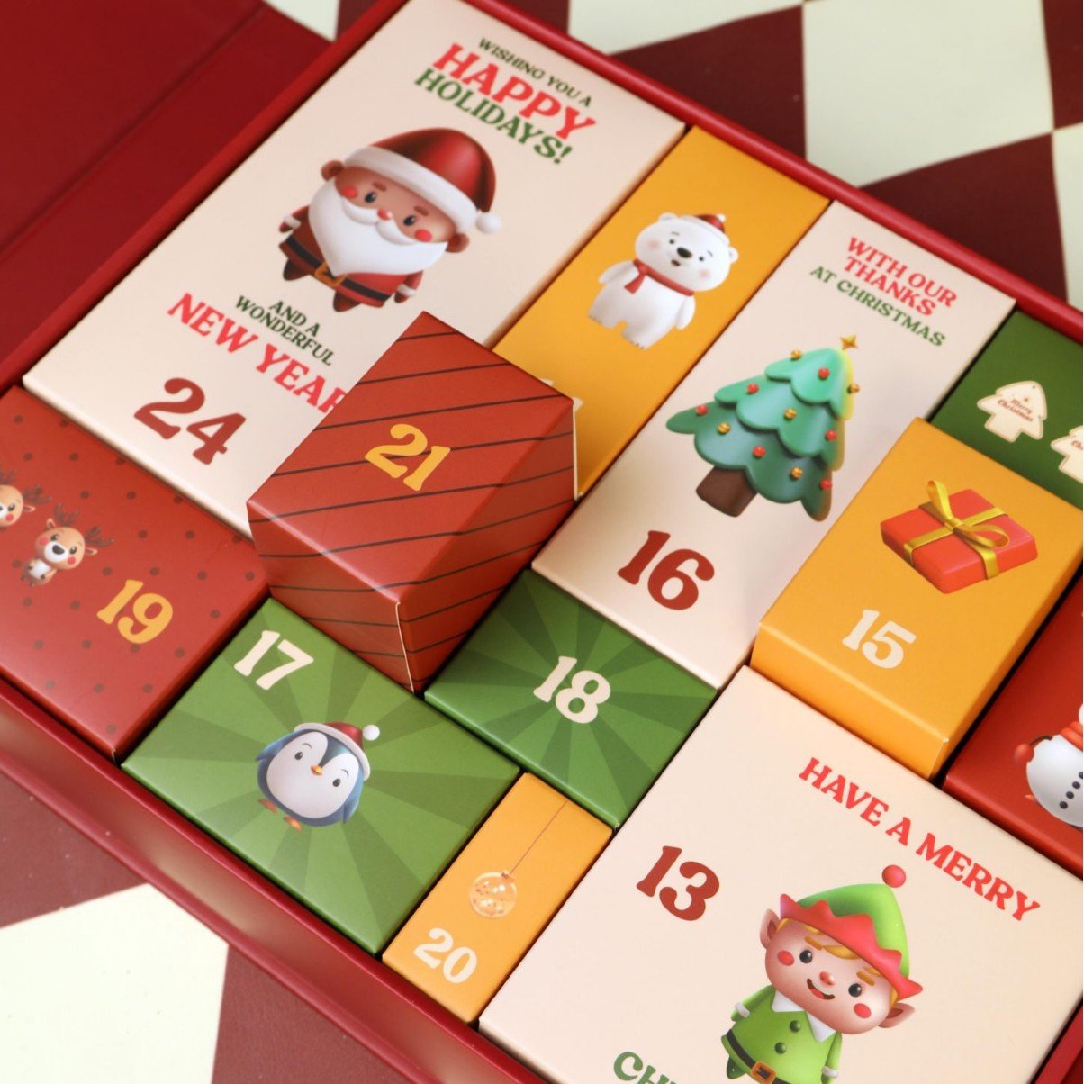 Rózsaszín Márvány Adventi Naptár 2025, 24 nap karácsonyig visszaszámláló doboz