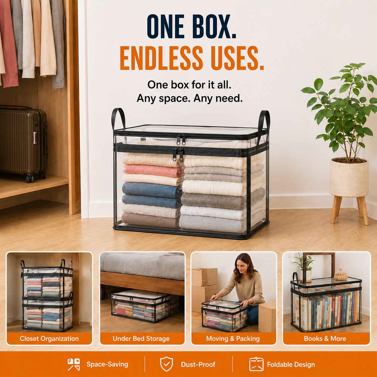 ⏰OSTATNI DZIEŃ AKCJI: KUP 2, TRZECI GRATIS!!💕HomeVault™🇬🇧 Przezroczysta torba do przechowywania – duża, odporna na kurz i wilgoć, z uchwytem✨Najlepszy organizer typu „wszystko w jednym” na ubrania, zabawki, książki, pluszaki i absolutnie wszystko! 🧸📚👕🧦