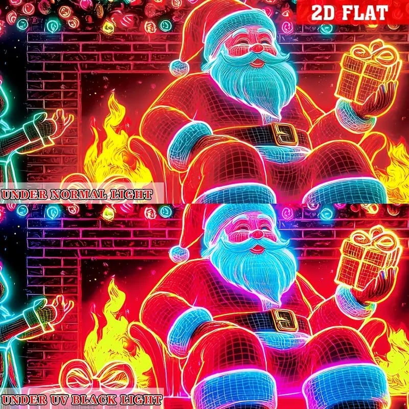 Świąteczny baner na drzwi garażowe z aktywatorem UV, świecący w ciemności, z kreskówkowym motywem Świętego Mikołaja i elfa, dekoracja na imprezę na zewnątrz i wewnątrz