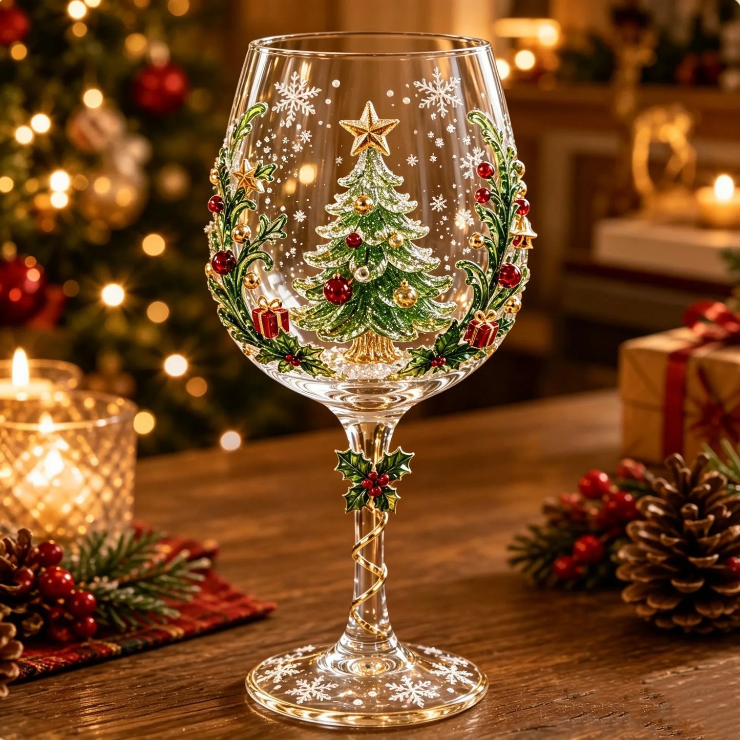 🔥🎁Zestaw świąteczny z kolekcją kieliszków do wina 3D w pudełku prezentowym✨