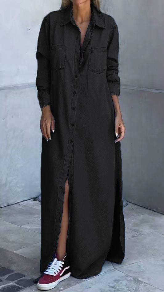 Sukienka jeansowa z długimi rękawami i klapami