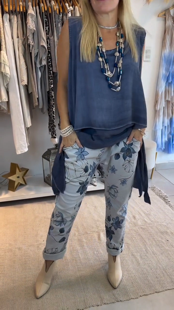 Damskie nieregularne, jednokolorowe, okrągłe, bezrękawnikowe, drukowane spodnie z podwójnym dołem