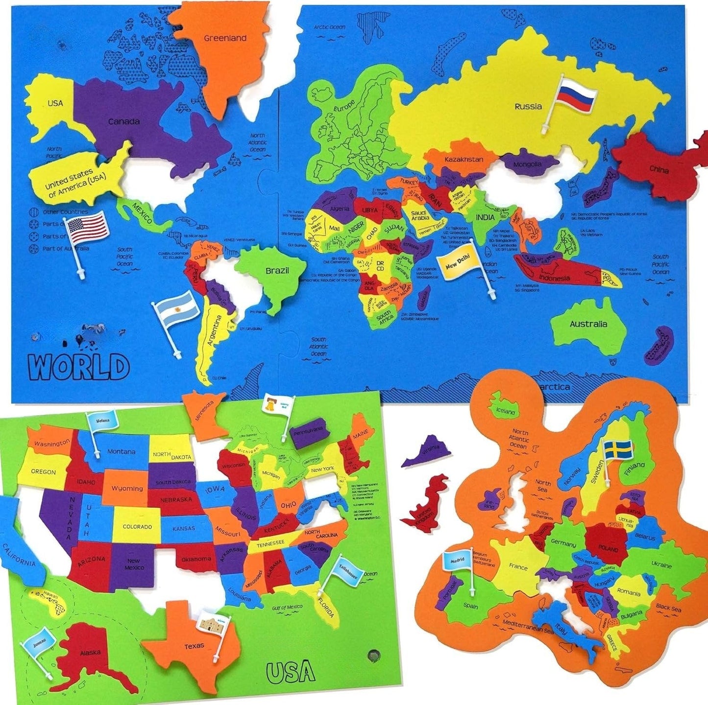🔥🌍 Zestaw puzzli z mapą świata i USA