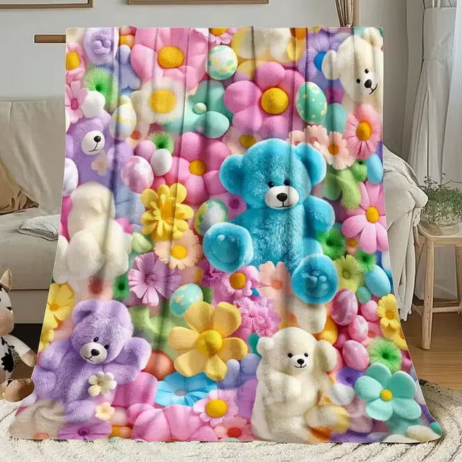 🧸Koc typu „teddy” w pastelowy kwiatowy wzór