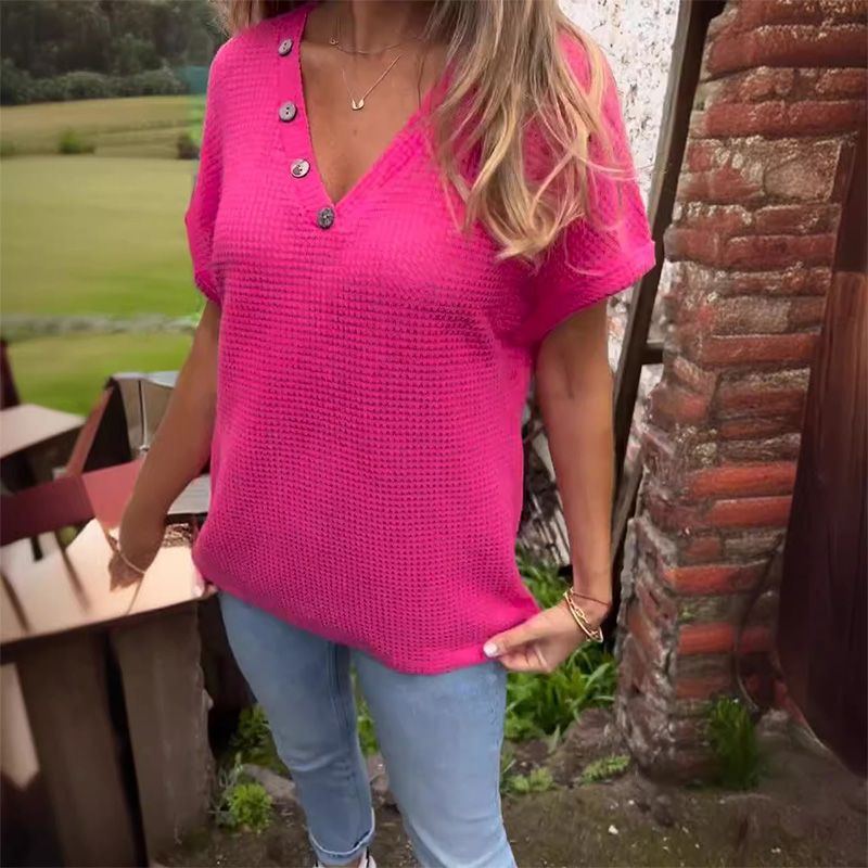 Stylowy damski top z krótkim rękawem i spiczastym dekoltem