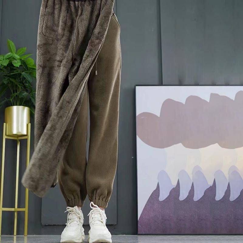 🔥Zimowa gorąca wyprzedaż🔥 Damskie ciepłe, pluszowe sztruksowe spodnie jogger