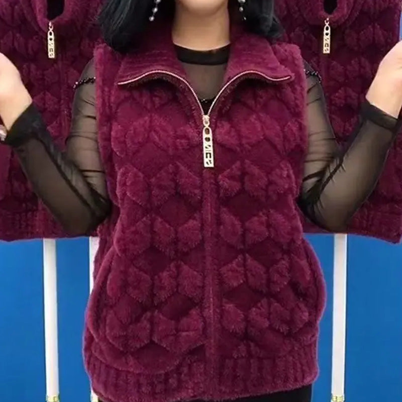 damska zimowa kamizelka ze sztucznego futra, zapewniająca ciepłą modę bez rękawów