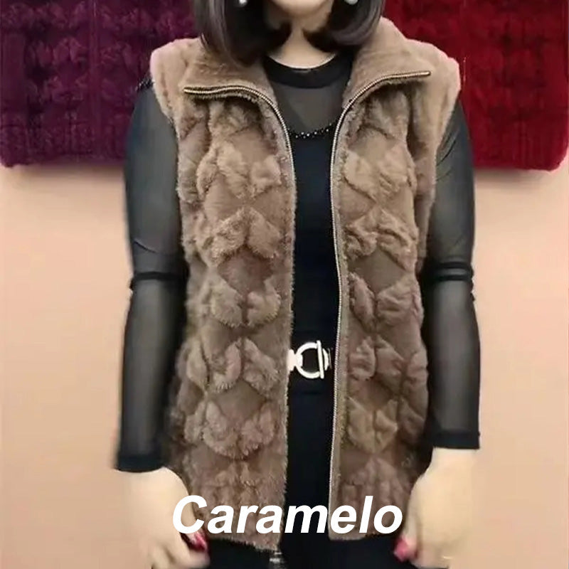 damska zimowa kamizelka ze sztucznego futra, zapewniająca ciepłą modę bez rękawów