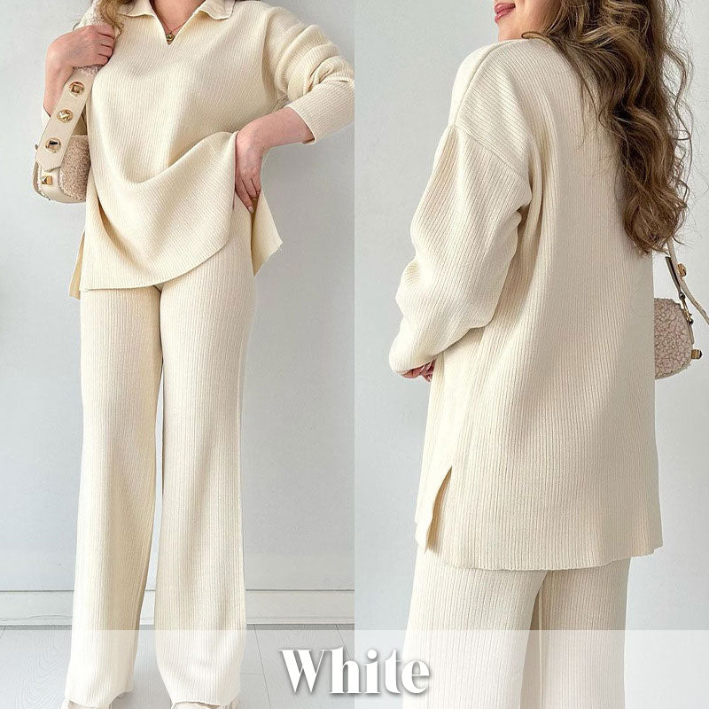 🔥Jesienno-zimowy dwuczęściowy zestaw z dzianiny ze spiczastym dekoltem🎁