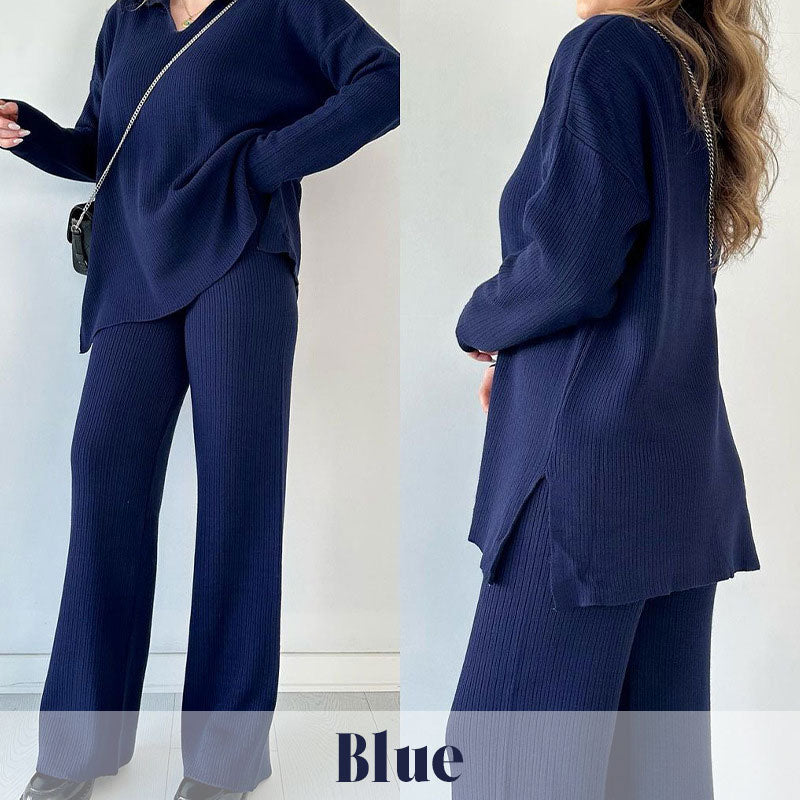 🔥Jesienno-zimowy dwuczęściowy zestaw z dzianiny ze spiczastym dekoltem🎁