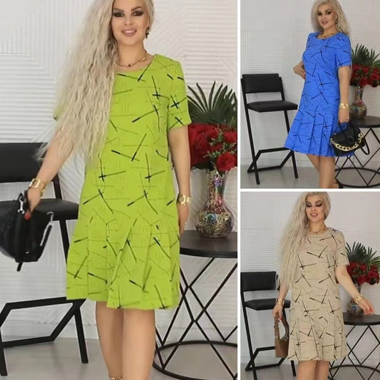 🥰Modna, plisowana sukienka damska z krótkim rękawem i nadrukiem👗