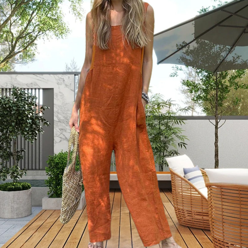 Casualowy oddychający kombinezon bez rękawów z kwadratowym dekoltem