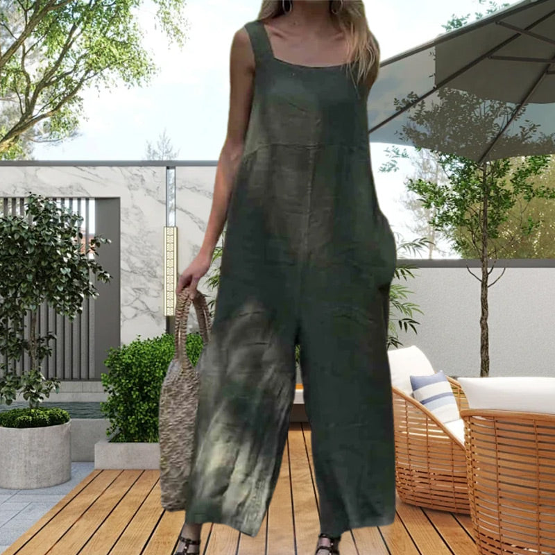 Casualowy oddychający kombinezon bez rękawów z kwadratowym dekoltem-TAB