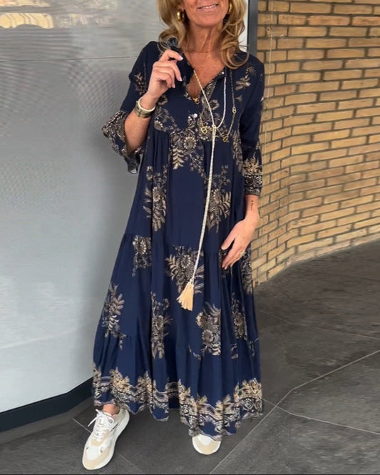 Sukienka w stylu vintage z dekoltem w kształcie litery V i luźnym krojem