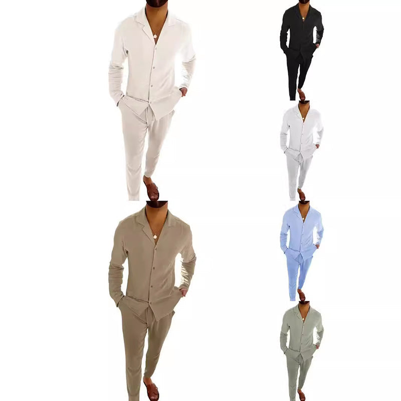 🌴Męski minimalistyczny bawełniany lniany dwuczęściowy zestaw casualowy