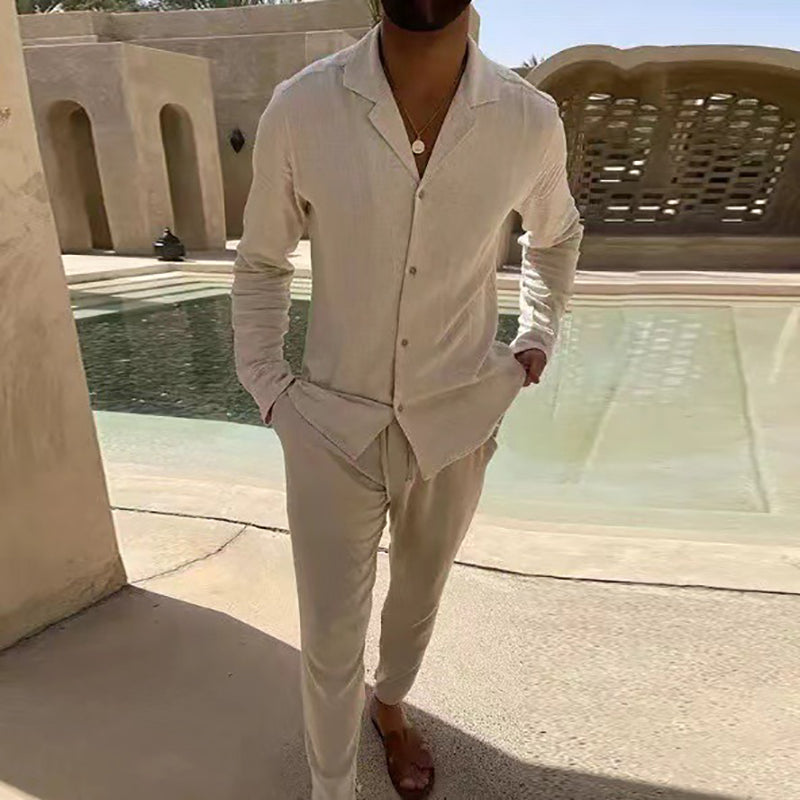 🌴Męski minimalistyczny bawełniany lniany dwuczęściowy zestaw casualowy