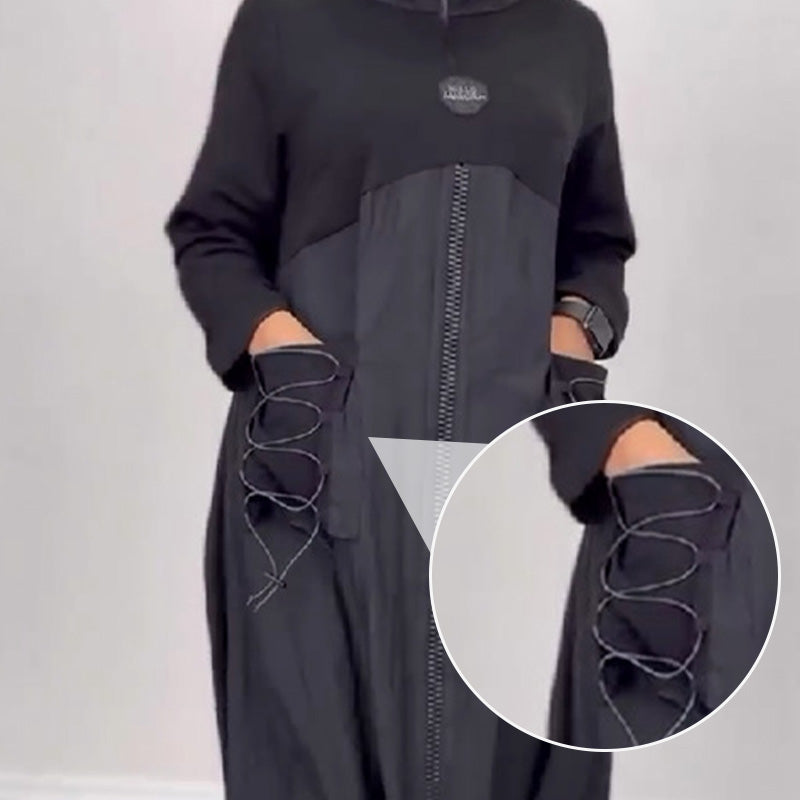 Sukienka z długim rękawem, dekoltem w szpic i sznurkiem ściągającym👗