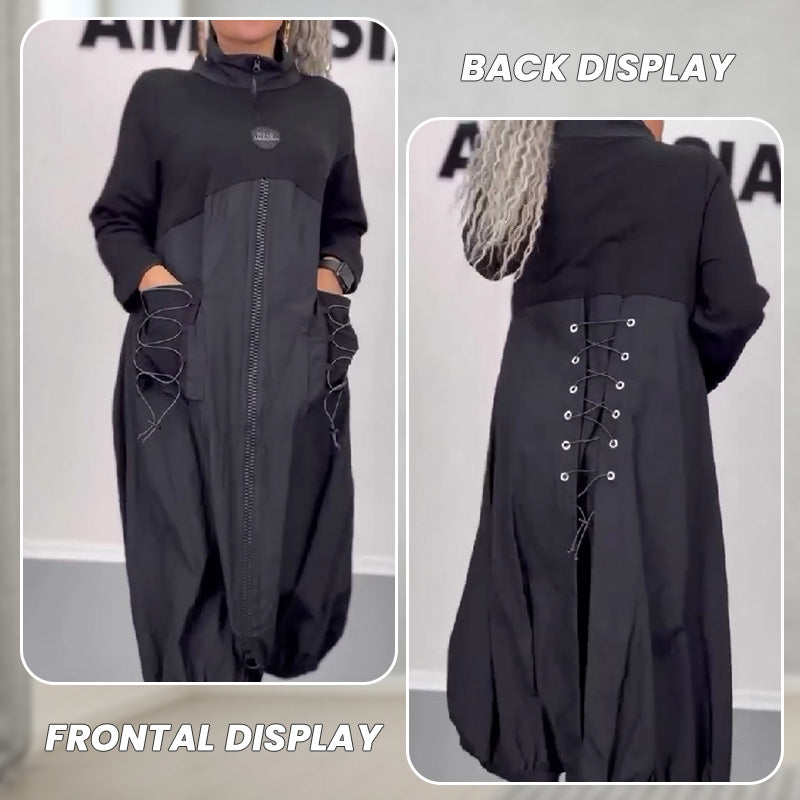 Sukienka z długim rękawem, dekoltem w szpic i sznurkiem ściągającym👗