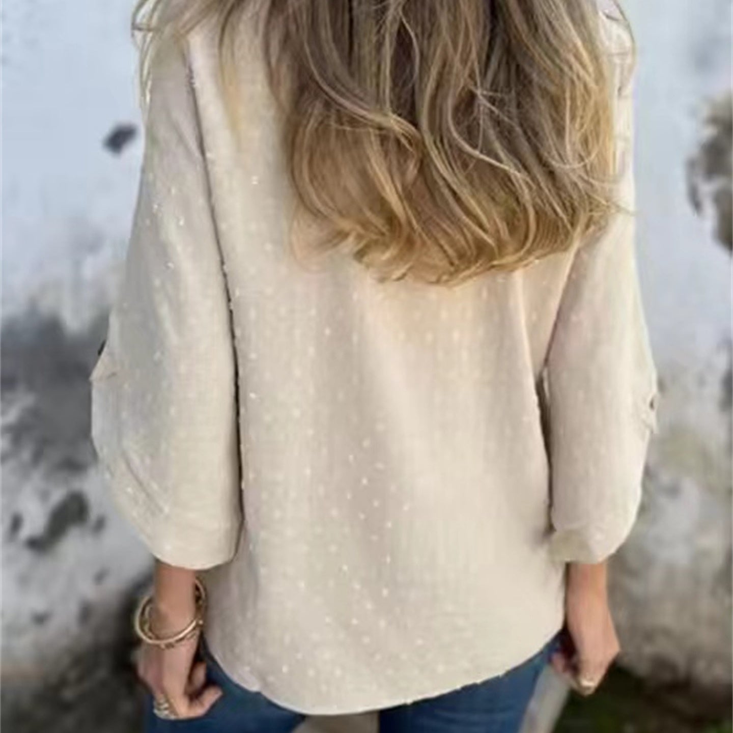 Damski żakardowy top z okrągłym dekoltem