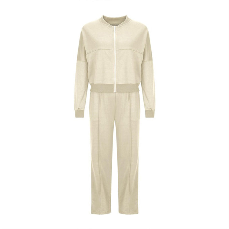 Damskie spodnie dresowe z długim rękawem i zamkiem błyskawicznym, ściągane sznurkiem, dwuczęściowe zestawy