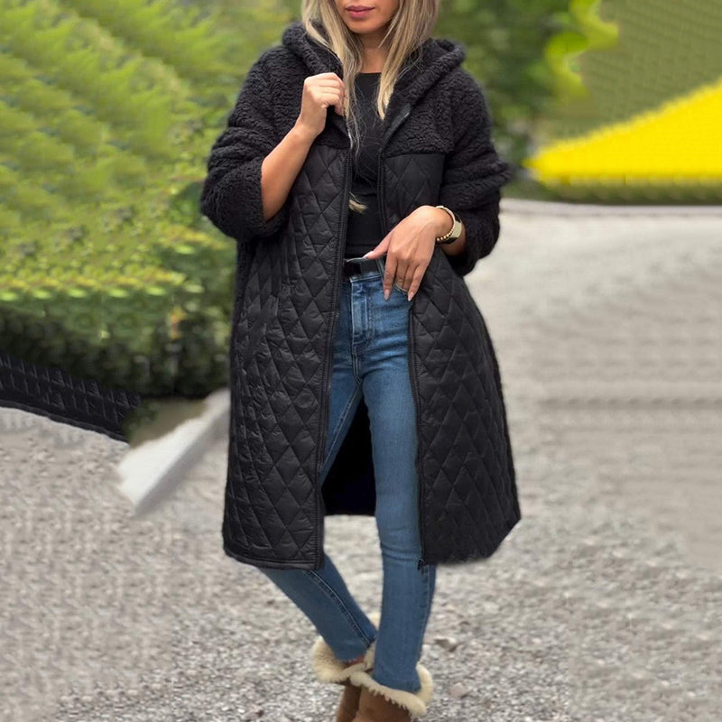 Damska wygodna, pikowana kurtka z kapturem typu Sherpa