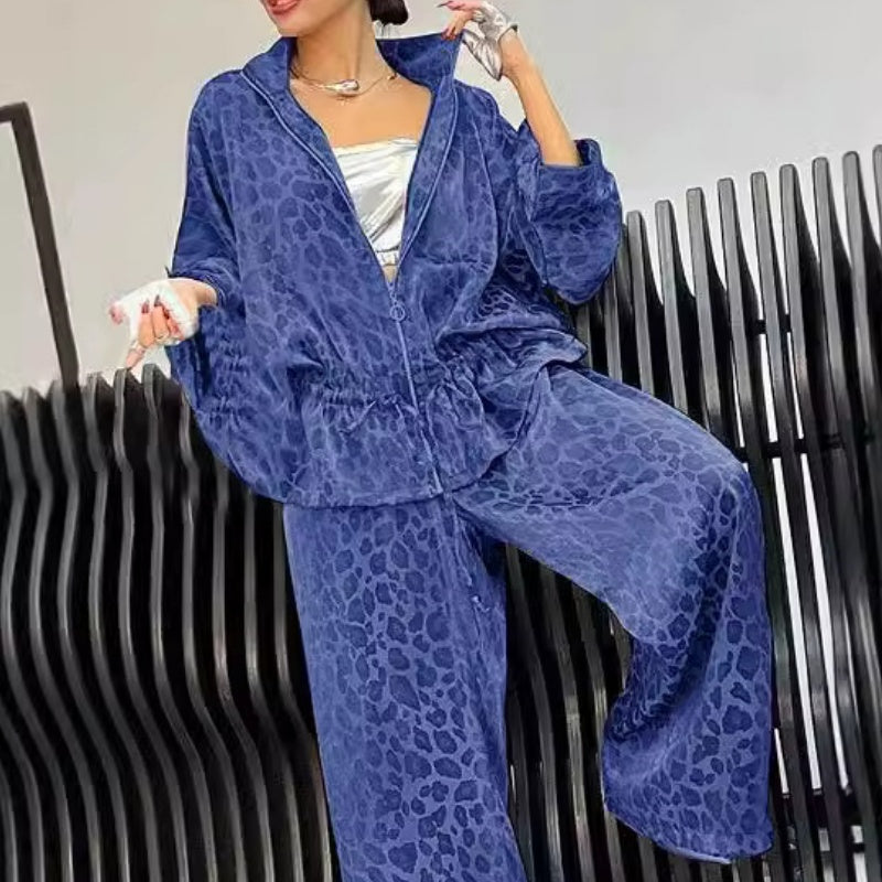 🔥Dwuczęściowy komplet damski z klapami w panterkę