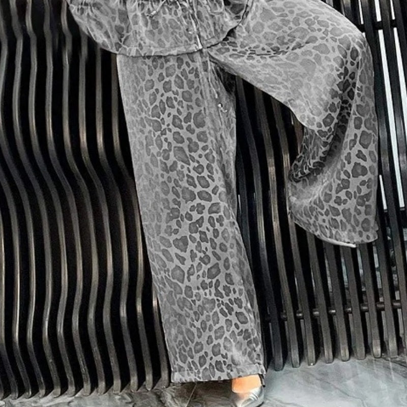 🔥Dwuczęściowy komplet damski z klapami w panterkę