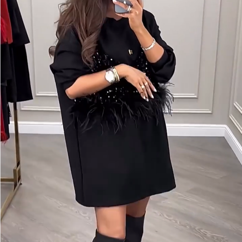 Modna damska dwuczęściowa sukienka z czarnymi cekinami