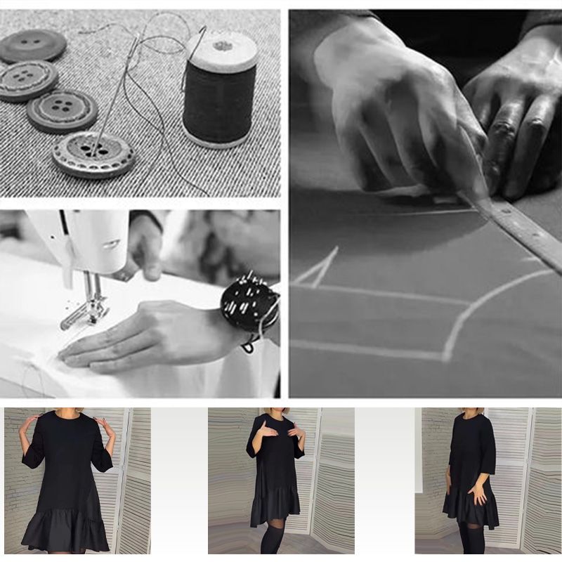 💞Luźna, plisowana elegancka czarna sukienka