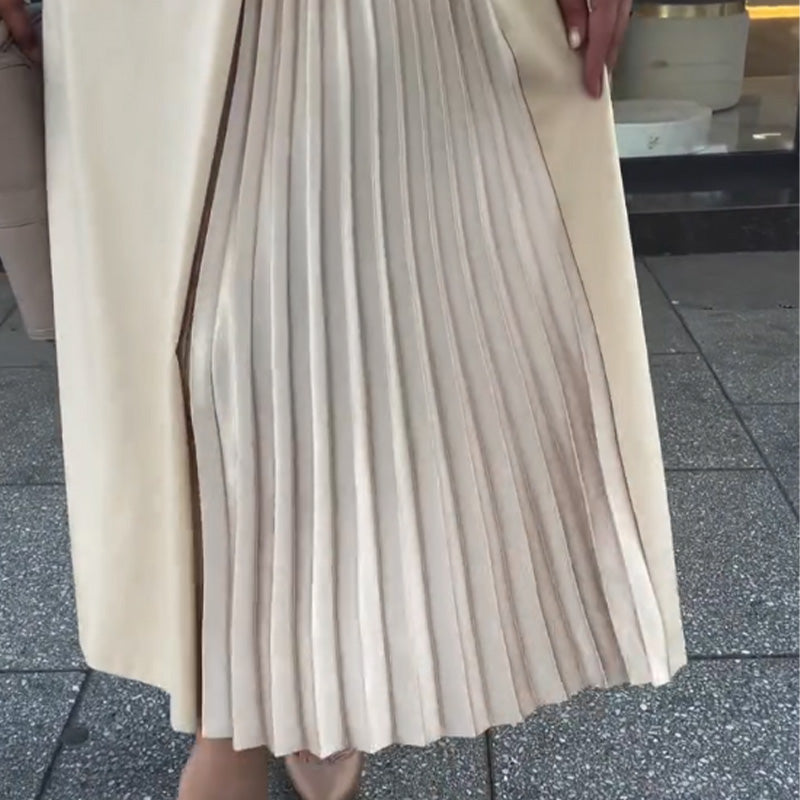 💖Sukienka z długim rękawem, plisowanym dołem i okrągłym dekoltem