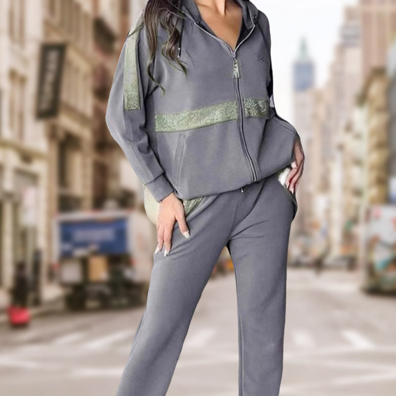 Casualowy dwuczęściowy komplet damski w jednolitym kolorze