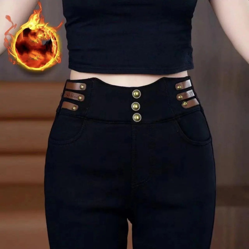 🔥Damskie rozkloszowane spodnie z wysokim stanem i pluszową podszewką