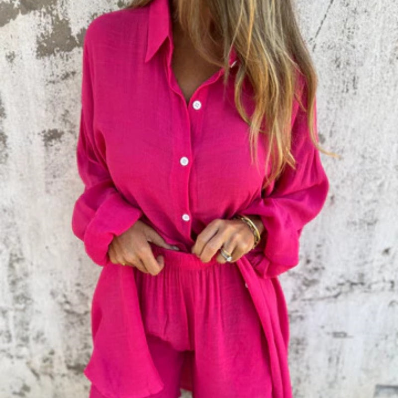 🔥2025 nowy dwuczęściowy komplet z bawełny i lnu na wiosnę i lato