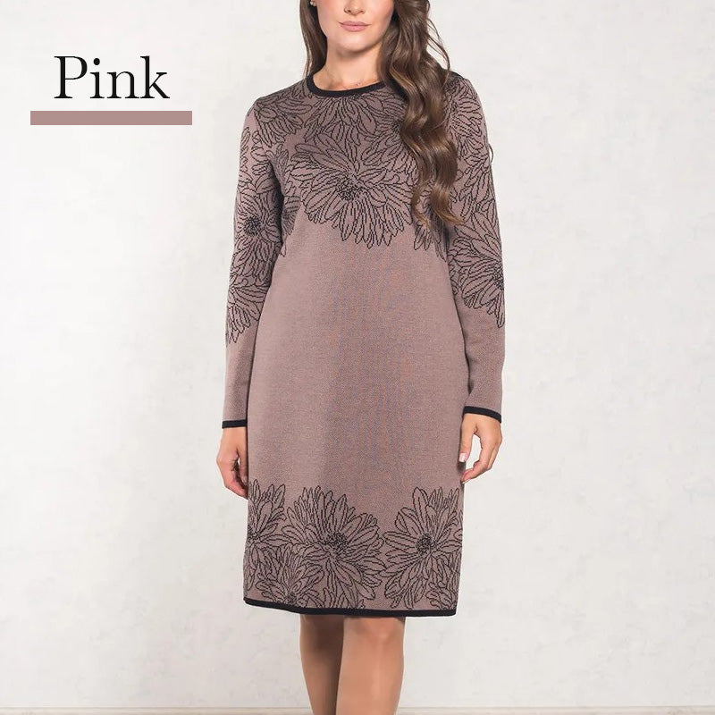 💃2025 Nowość w przedsprzedaży✨Nadrukowana prosta sukienka z długim rękawem i dekoltem w serek