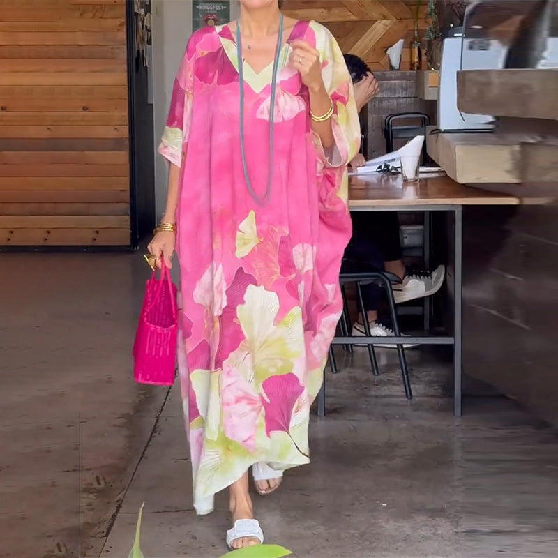 Sukienka z długim, luźnym rękawem i nadrukiem kwiatowym