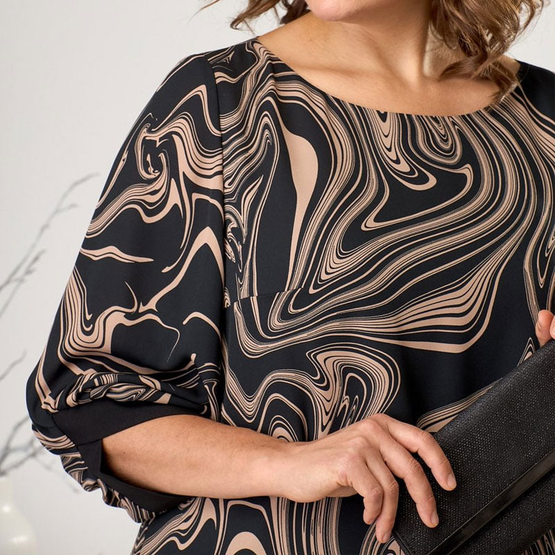 🌸Bardzo długa sukienka z marmurkowym nadrukiem