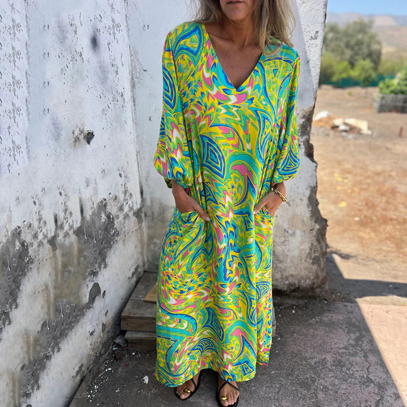 🌸Promocje wiosenne 🌸Maksi sukienka z nadrukiem w kształcie litery V na wiosnę/lato 2025