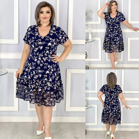 Nowa sukienka z kwiatowym dekoltem w serek