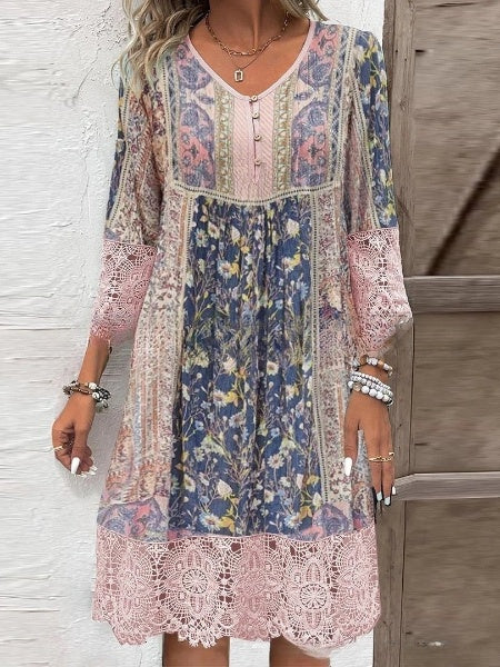 💃Sukienka w stylu vintage z nadrukiem i koronką