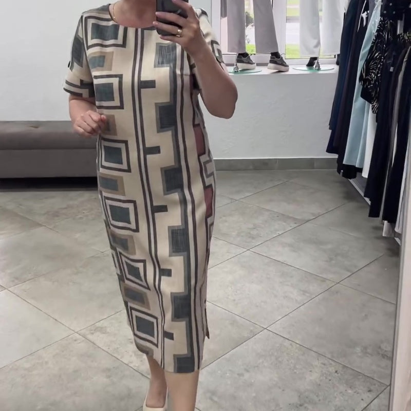 Sukienka damska casualowa z krótkimi rękawami i okrągłym dekoltem