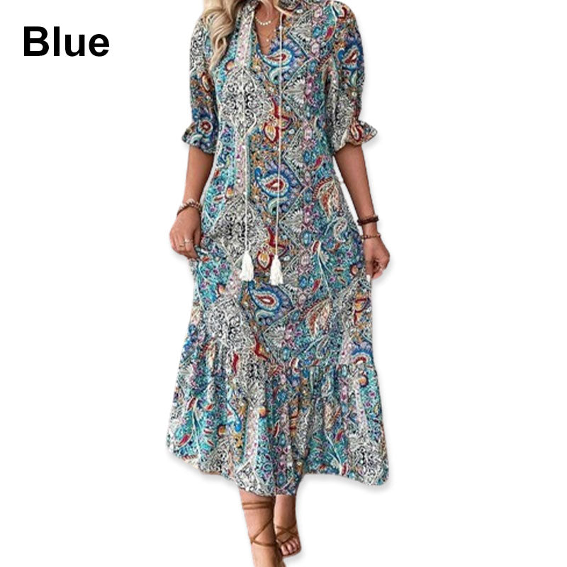 Damska letnia sukienka w kwiaty z dekoltem w serek