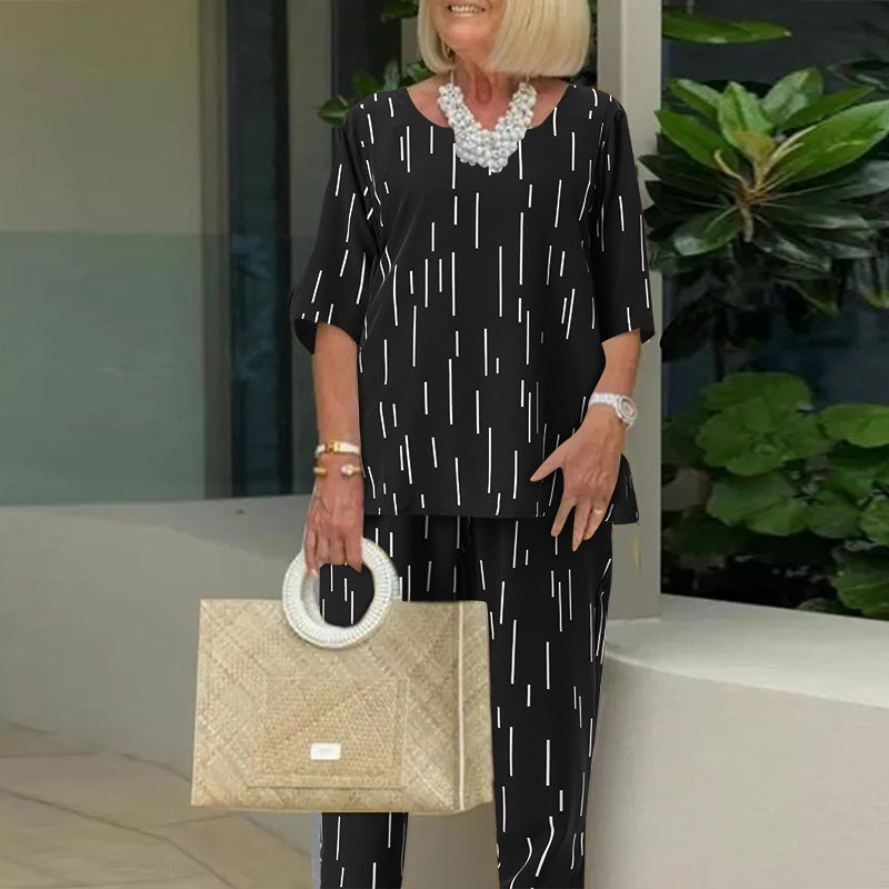 Damski luźny dwuczęściowy zestaw bluzka z półrękawkiem i spodnie