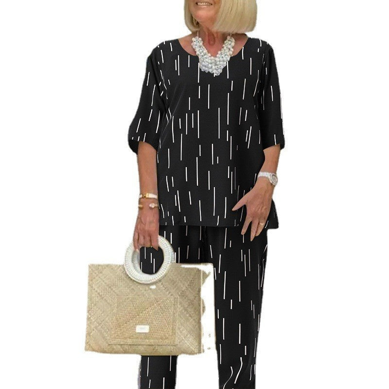 Damski luźny dwuczęściowy zestaw bluzka z półrękawkiem i spodnie