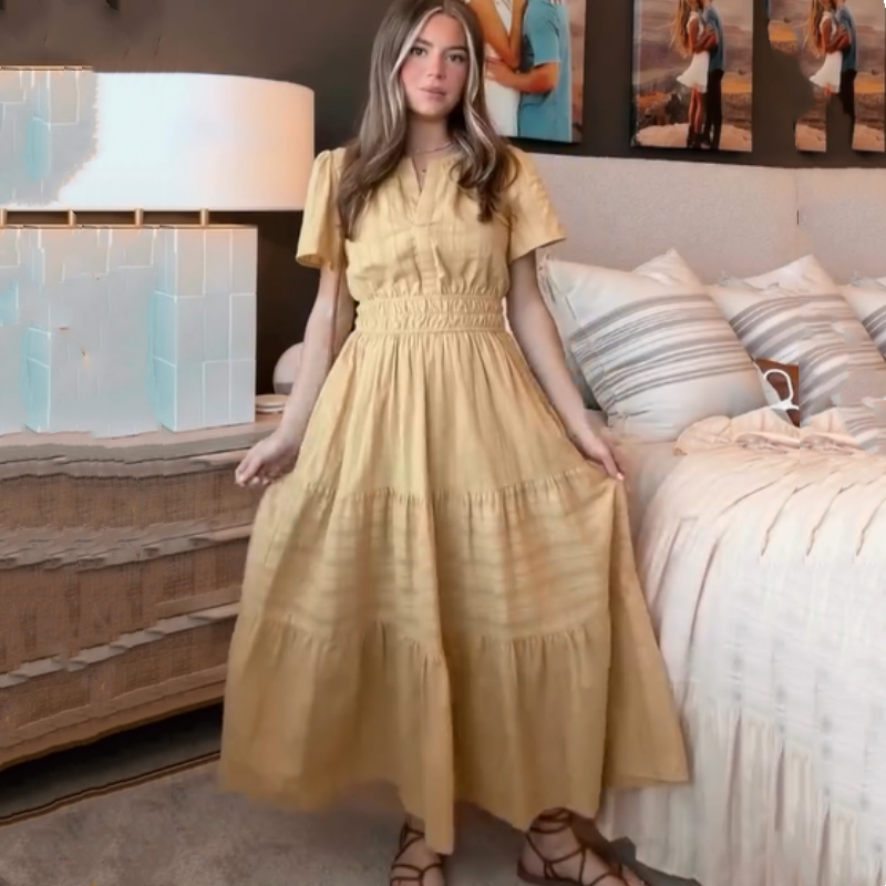 🔥👗Falbaniasta bawełniana sukienka w jednolitym kolorze