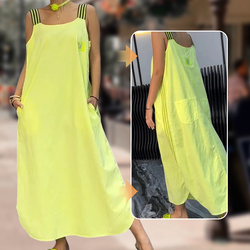 Szeroka sukienka maxi na ramiączkach z kieszeniami